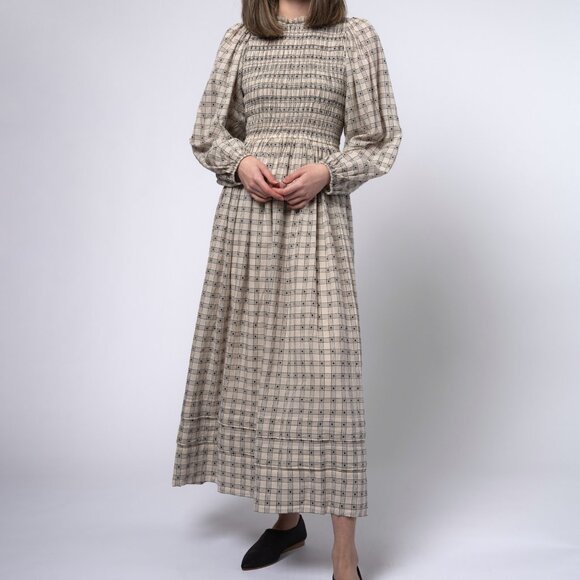 The Great | long sleeve maxi dress black check / plaid | size XS - Picture 2 of 10